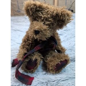 Vintage Boyds Collection Bear JB Bean Series Weighted Jointed Red Plaid Bow Feet